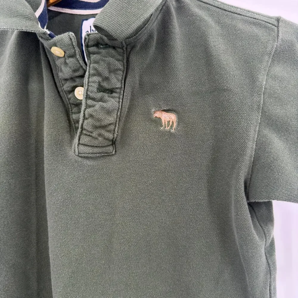 Abercrombie Polo Shirt Short Sleeve Y2K Boys Size Small Olive Green Pique Cotton